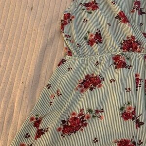 Wishful Park Red Floral on Green Striped Jumpsuit Dress